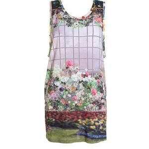 LEITMOTIV Dress Size Small 40 Floral Garden Fairy Artsy Pop Art Graphic Italy